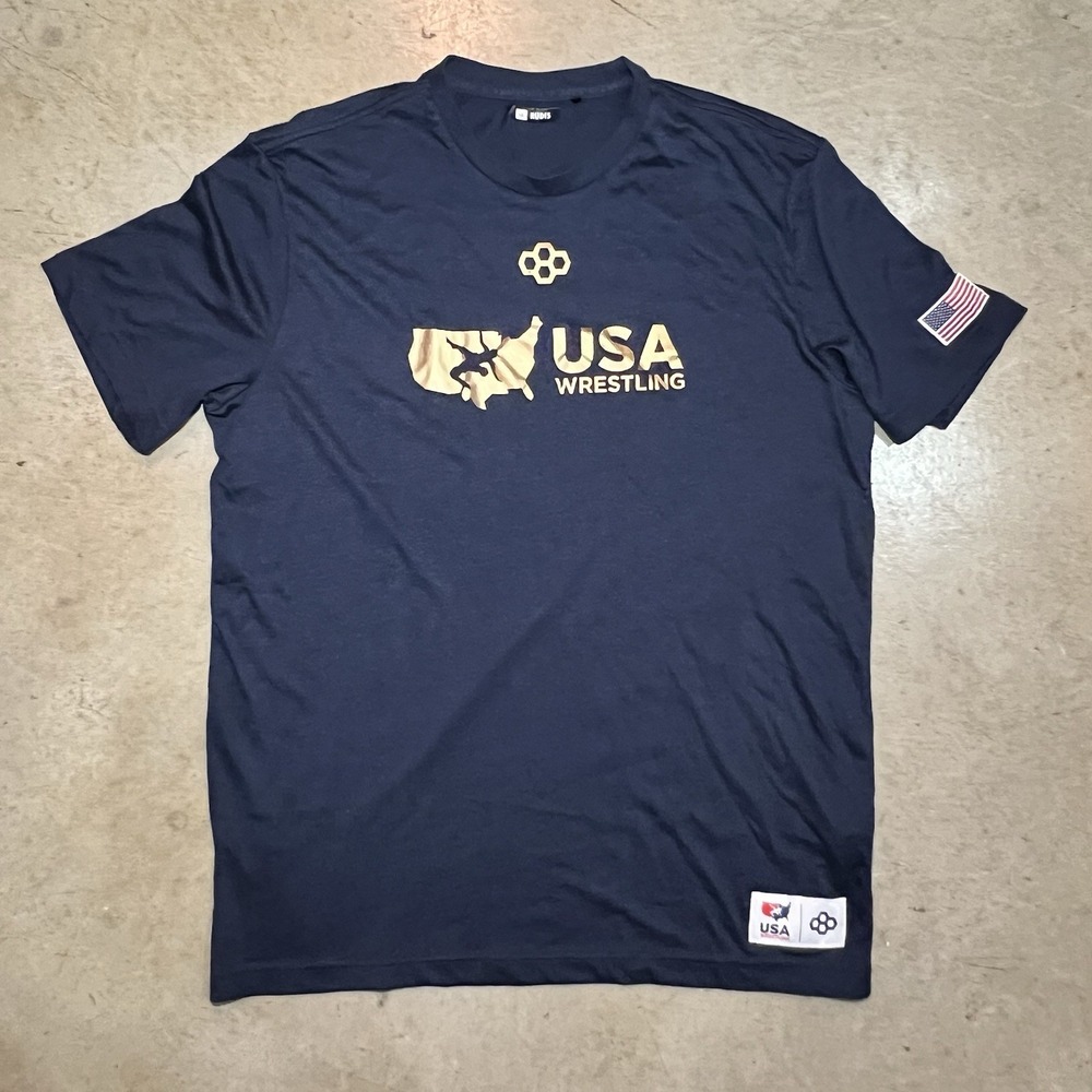 RUDIS USA Wrestling Gold Medal T Shirt Mens Large Navy Athletic Graphic Tee